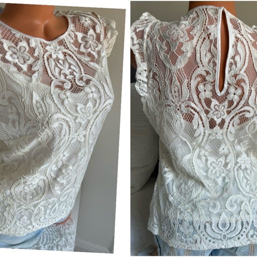 NWT White House Black Market Lace Ivory Top Lined Sz 10